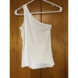 Women's White One-Shoulder Tank Top, Size XS